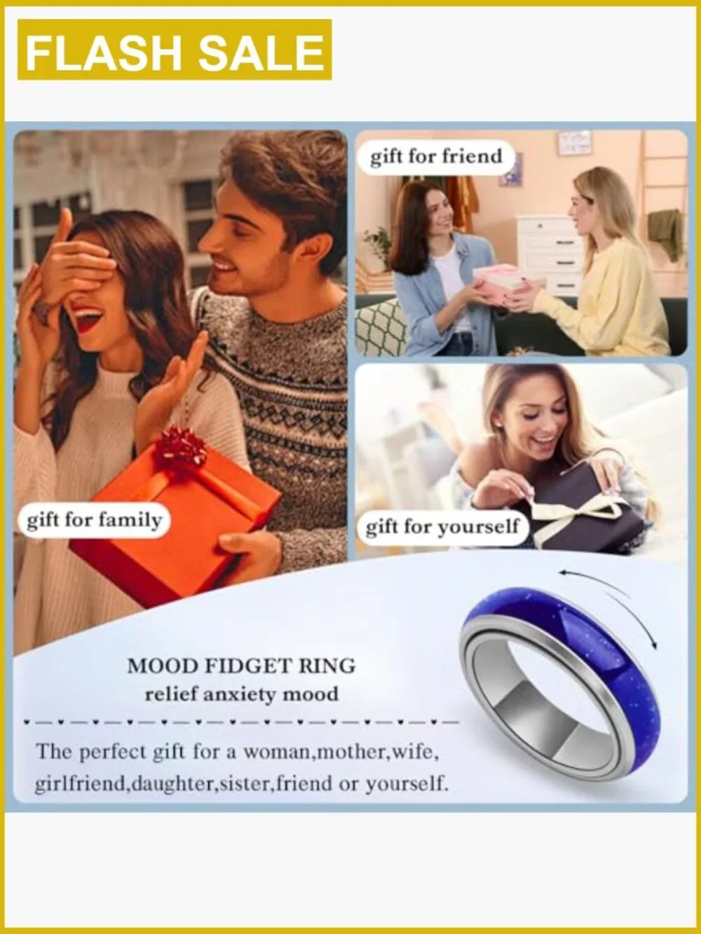 Stainless Steel Mood Fidget Spinner Ring for Anxiety Stress Relief